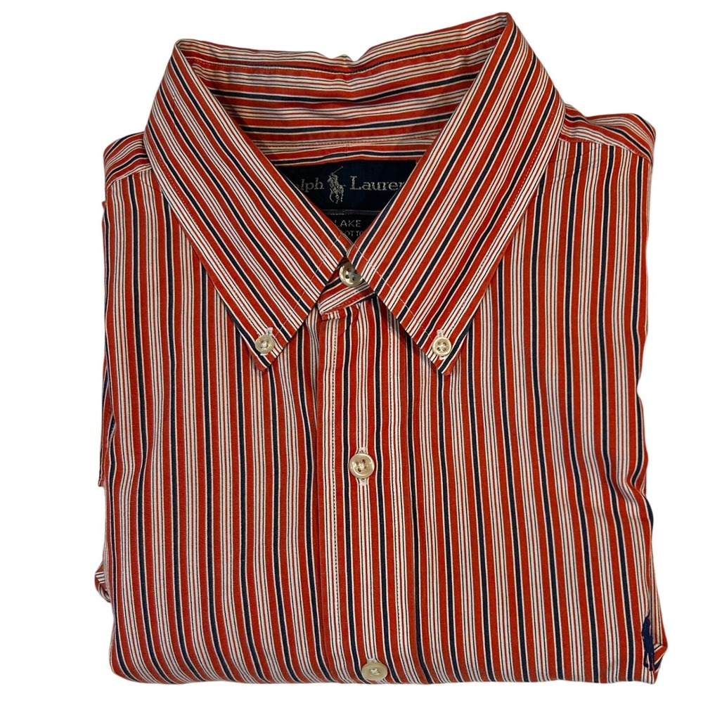 Ralph‎ Lauren Blake Men's Long Sleeve Oxford Dress Shirt XXL Red Navy Stripe